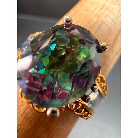 NEW green mystic topaz two toned sterling silver ring size 8 - Picture 9 of 16